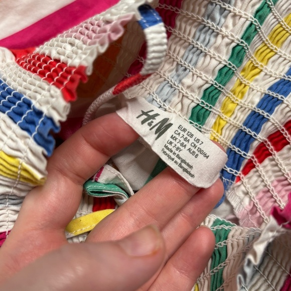 H&M Smocked Multicolor Striped Kids Cotton Dress Size 7 - Picture 6 of 9